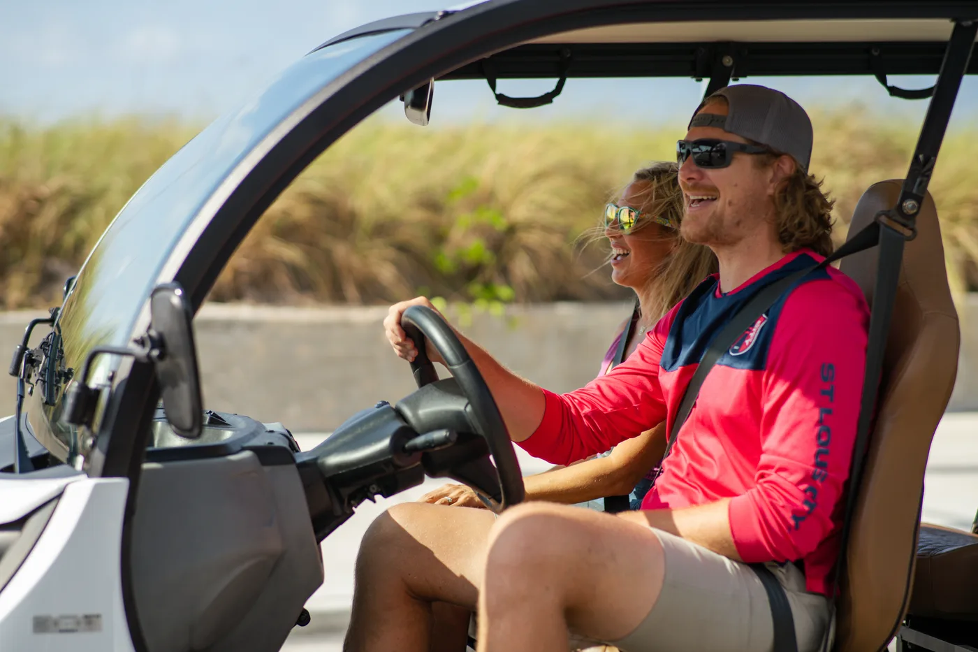 Couple enjoying an electric car rental
